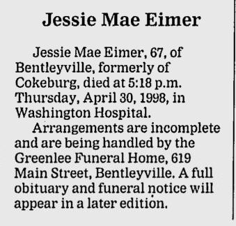 Jessie Mae Eimer obit
